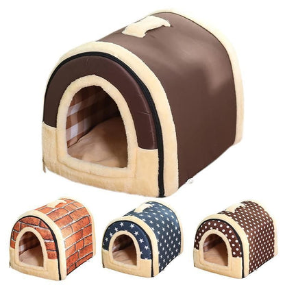 S Size Pet House Kennel Soft Igloo Beds Cave Cat Puppy Bed Warm Cushion Fold - Brown