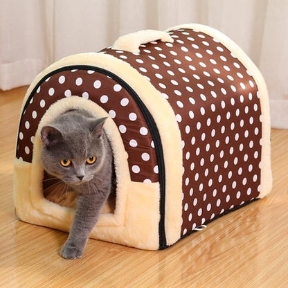 S Size Pet House Kennel Soft Igloo Beds Cave Cat Puppy Bed Warm Cushion Fold - Brown