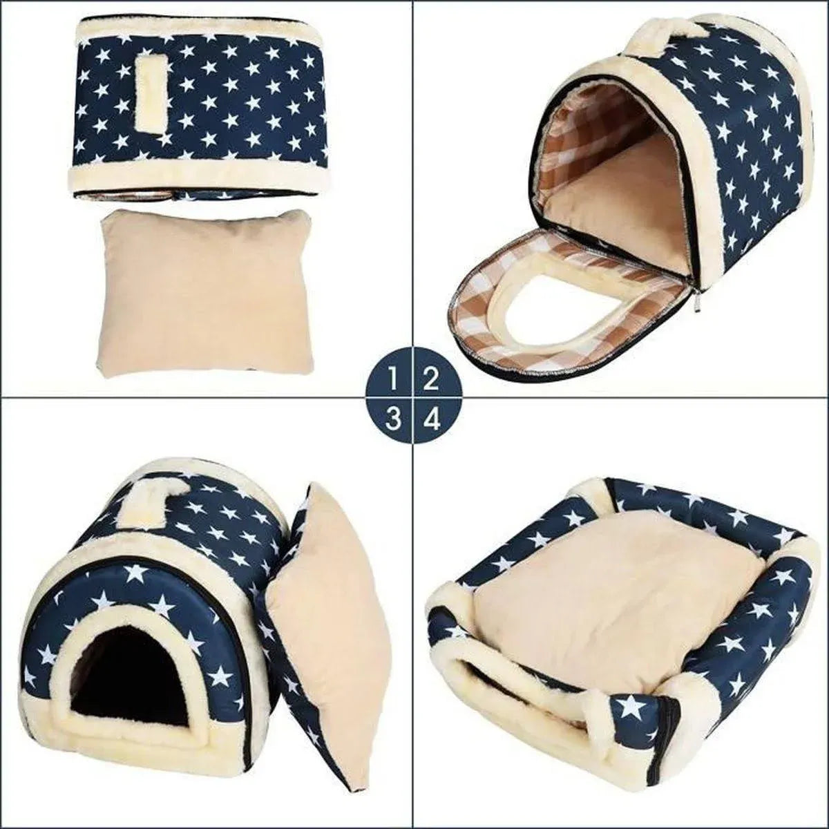 L Size Pet House Kennel Soft Igloo Beds Cave Cat Puppy Bed Warm Cushion Fold - Brown Dots