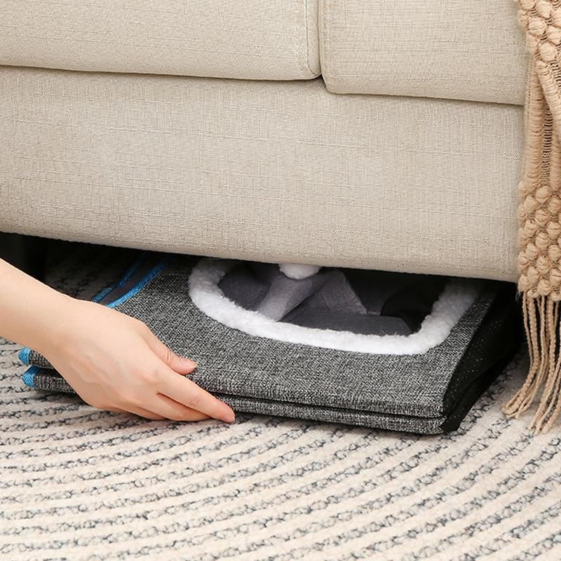 Foldable Pet Cat Calming Bed Hideaway Interactive House Nest Scratching Board - Navy
