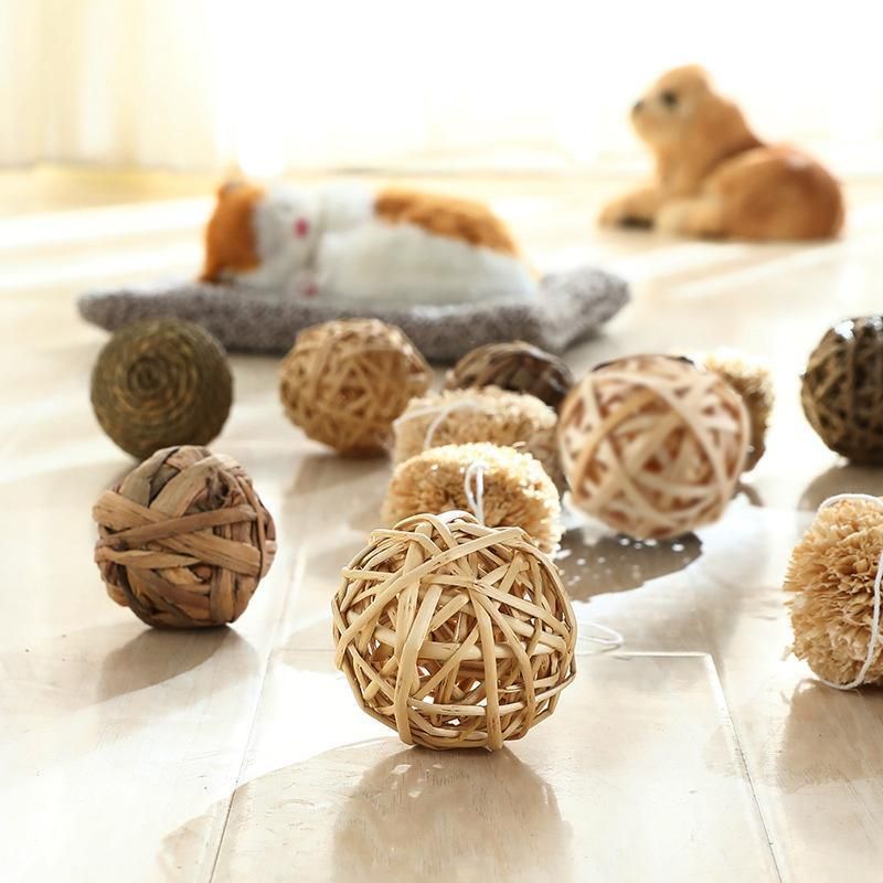 4/5PCS Pet Balls Rabbit Toys Bunny Straw Rattan Woven Chewing Ball Biting Toys - 5PCS