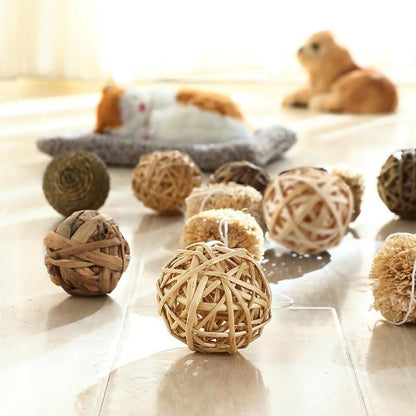 4/5PCS Pet Balls Rabbit Toys Bunny Straw Rattan Woven Chewing Ball Biting Toys - 5PCS