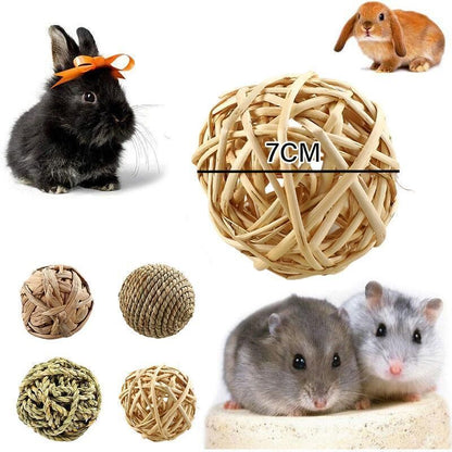 4/5PCS Pet Balls Rabbit Toys Bunny Straw Rattan Woven Chewing Ball Biting Toys - 5PCS