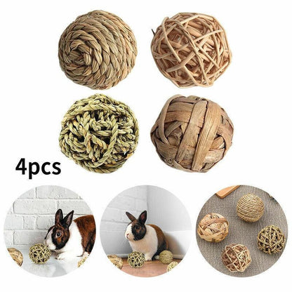 4/5PCS Pet Balls Rabbit Toys Bunny Straw Rattan Woven Chewing Ball Biting Toys - 5PCS