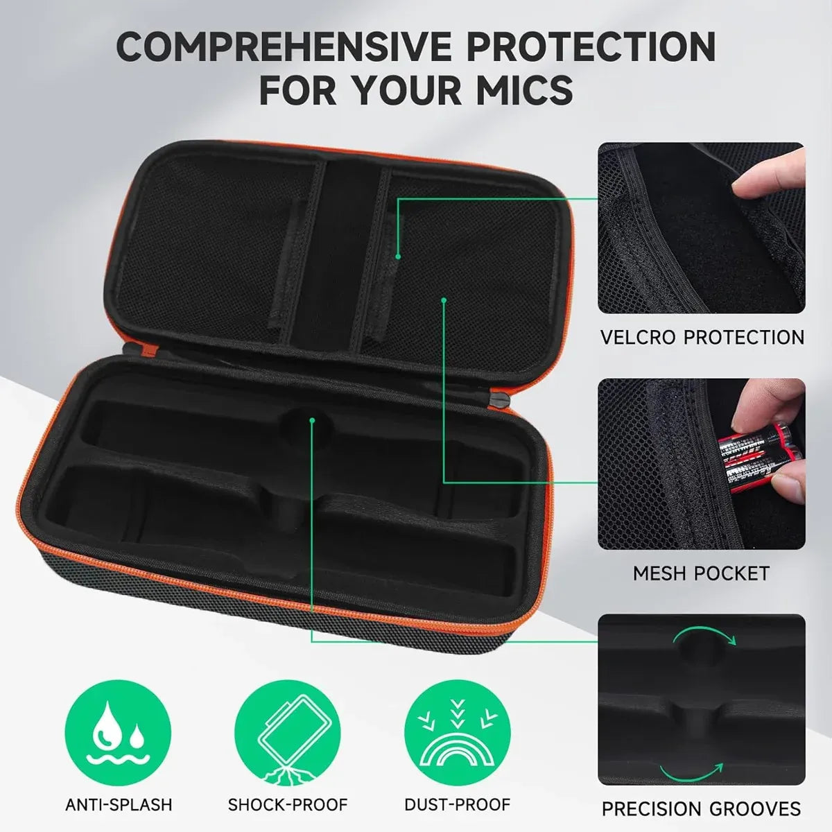 Portable EVA Microphone Storage Case Handheld Mic Box with Dividers Shockproof