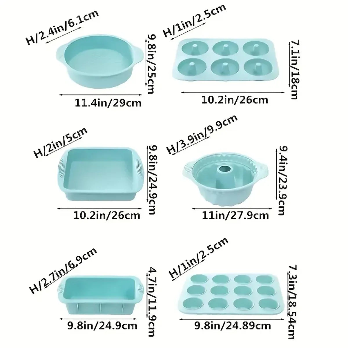 6PCS Silicone Cake Mould Set Baking Pans Nonstick Cupcake Cookie Tools Reusable - Green