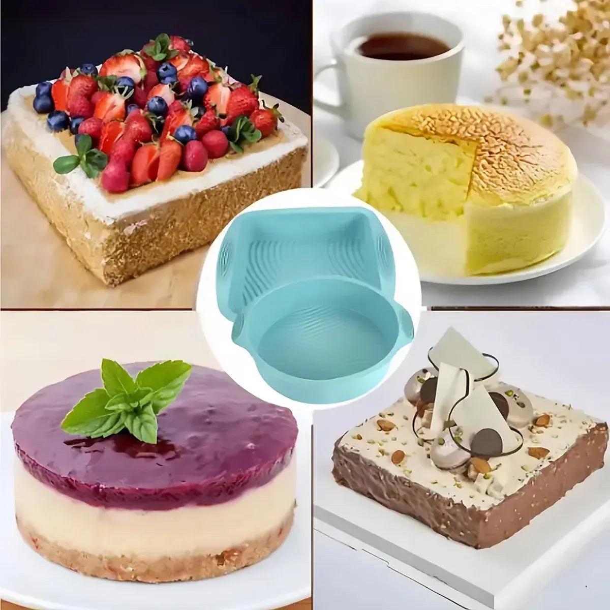 6PCS Silicone Cake Mould Set Baking Pans Nonstick Cupcake Cookie Tools Reusable - Green