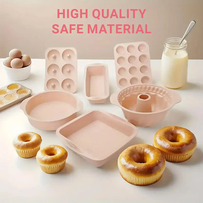 6PCS Silicone Cake Mould Set Baking Pans Nonstick Cupcake Cookie Tools Reusable - Pink