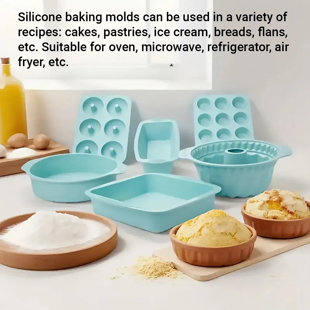 6PCS Silicone Cake Mould Set Baking Pans Nonstick Cupcake Cookie Tools Reusable - Pink