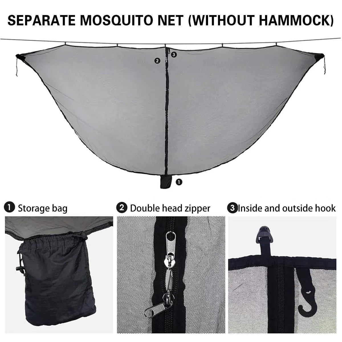 Hammock Mosquito Net Separate Anti-Mosquito Cover For Outdoor Picnic Camping - Grey