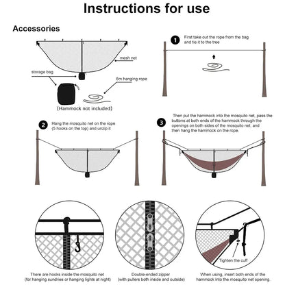 Hammock Mosquito Net Separate Anti-Mosquito Cover For Outdoor Picnic Camping - Grey