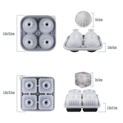 2PCS Silicone Ice Cube Tray Round and Square Ice Ball Maker for Whiskey Cocktails - Blue