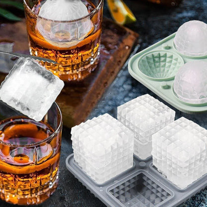 2PCS Silicone Ice Cube Tray Round and Square Ice Ball Maker for Whiskey Cocktails - Blue