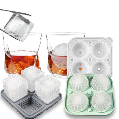 2PCS Silicone Ice Cube Tray Round and Square Ice Ball Maker for Whiskey Cocktails - Blue