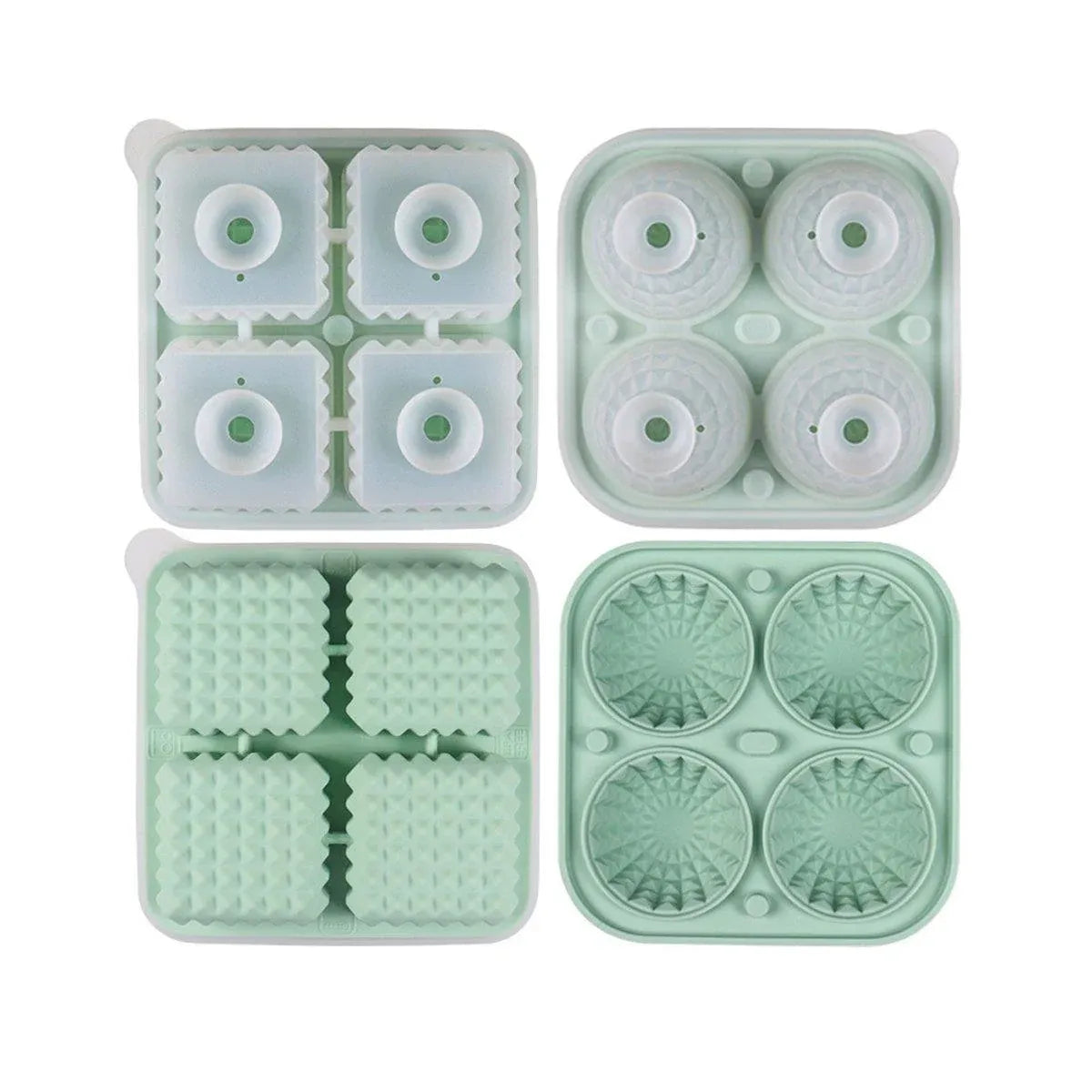 2PCS Silicone Ice Cube Tray Round and Square Ice Ball Maker for Whiskey Cocktails - Blue