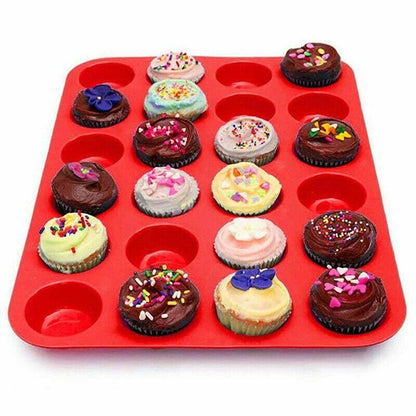 24 Cavity Pan Tray Silicone Mini Cupcake Cookie Baking Mold Au - Red
