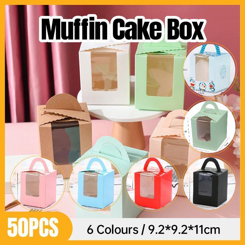 50 Pack Premium Cupcake Boxes with Window Thickened Cardboard Muffin Holders - Green