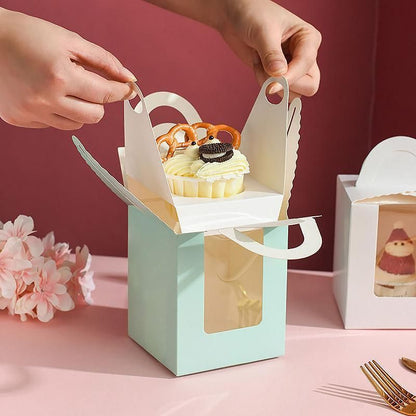50 Pack Premium Cupcake Boxes with Window Thickened Cardboard Muffin Holders - Pink
