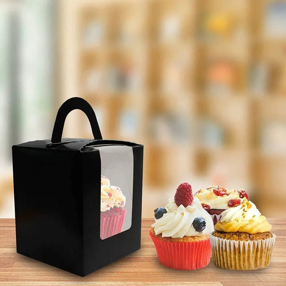 50 Pack Premium Cupcake Boxes with Window Thickened Cardboard Muffin Holders - Pink