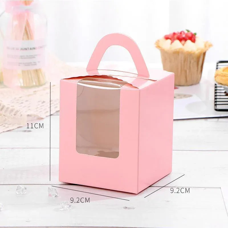 50 Pack Premium Cupcake Boxes with Window Thickened Cardboard Muffin Holders - Pink