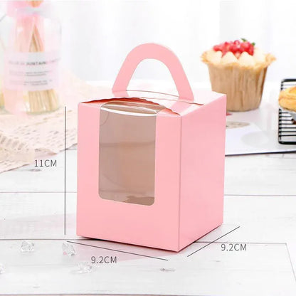50 Pack Premium Cupcake Boxes with Window Thickened Cardboard Muffin Holders - Pink