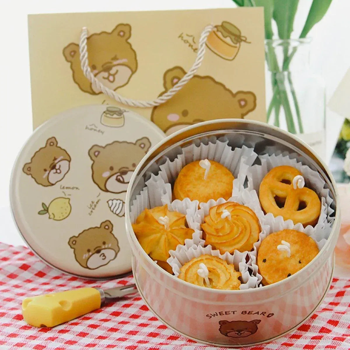 10PCS Cookie Tin Box Metal Biscuit Gift Box Candy Packaging Dragon Year Baking - Bread Bear (bump)