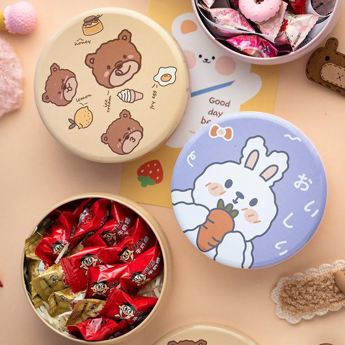 10PCS Cookie Tin Box Metal Biscuit Gift Box Candy Packaging Dragon Year Baking - Bread Bear (bump)
