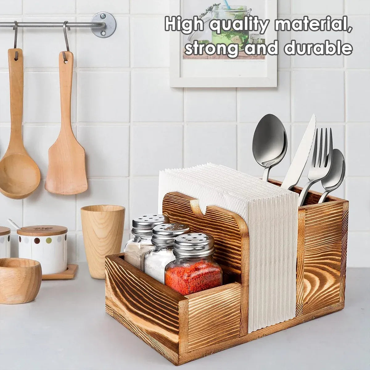 Wooden Spice Storage Box Desktop Organiser Rack Kitchen Countertop Container