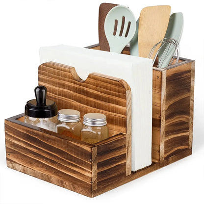 Wooden Spice Storage Box Desktop Organiser Rack Kitchen Countertop Container