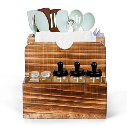 Wooden Spice Storage Box Desktop Organiser Rack Kitchen Countertop Container
