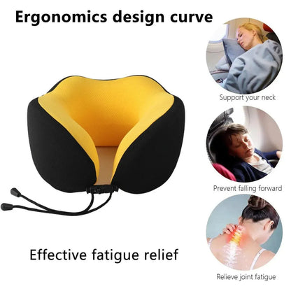 Memory Foam U Shaped Neck Pillow Travel Portable Office Nap Support Pillow - Black
