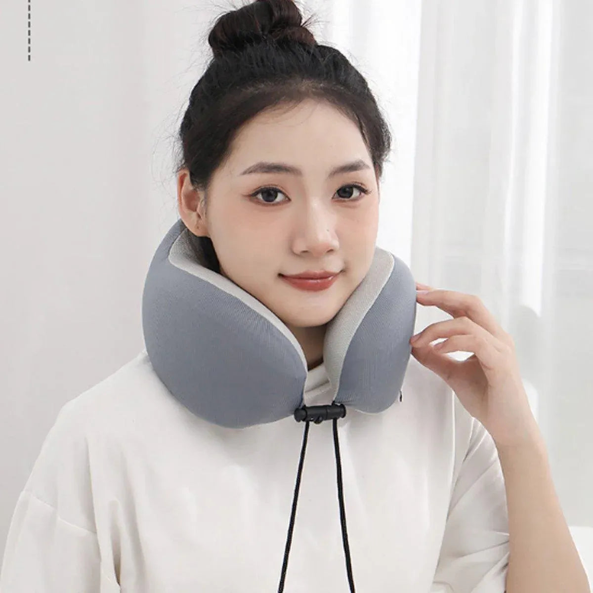 Memory Foam U Shaped Neck Pillow Travel Portable Office Nap Support Pillow - Black