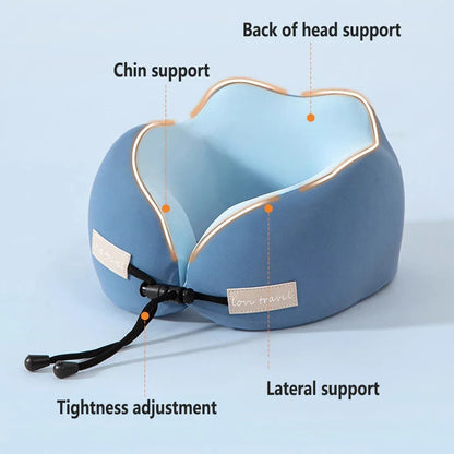 Travel Neck Pillow Memory Foam U Shape Grey Cushion for Airplane Train Support - DarK Blue