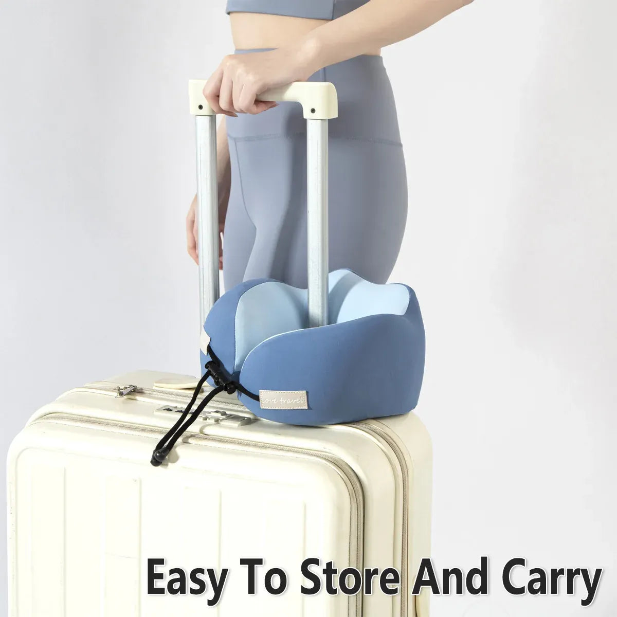 Travel Neck Pillow Memory Foam U Shape Grey Cushion for Airplane Train Support - DarK Blue