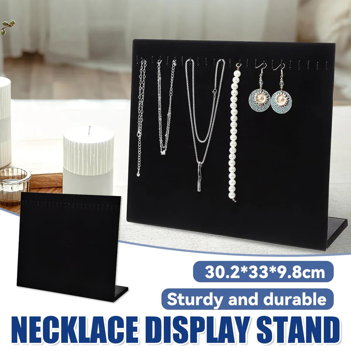 24Hooks Necklace Display Stand Wooden Jewelry Organizer for Store Home Use
