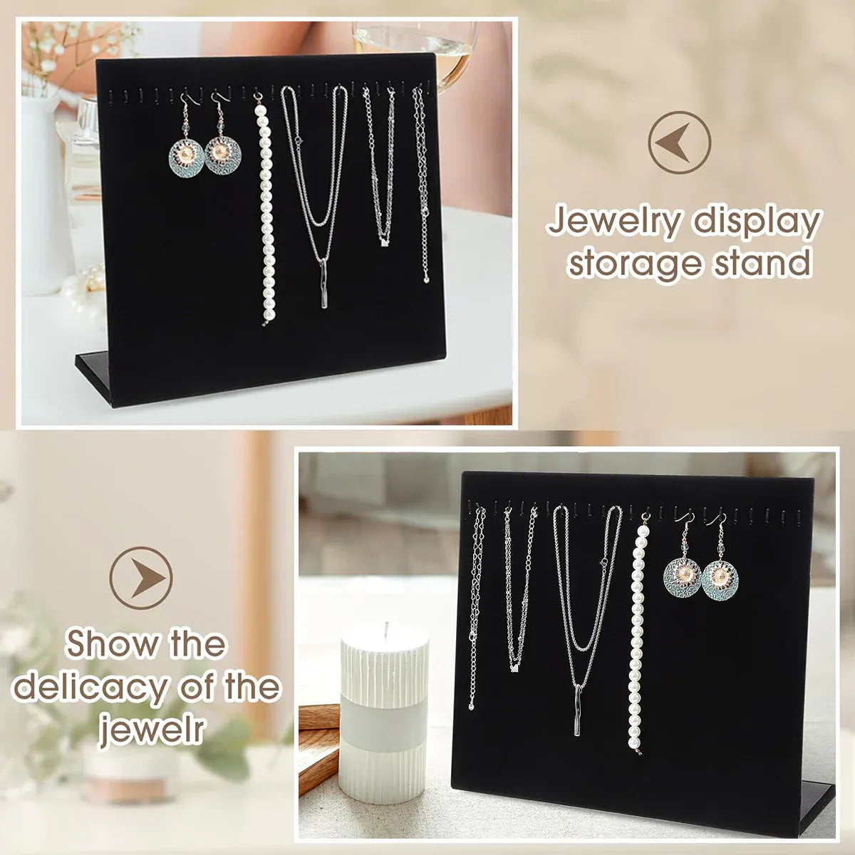24Hooks Necklace Display Stand Wooden Jewelry Organizer for Store Home Use
