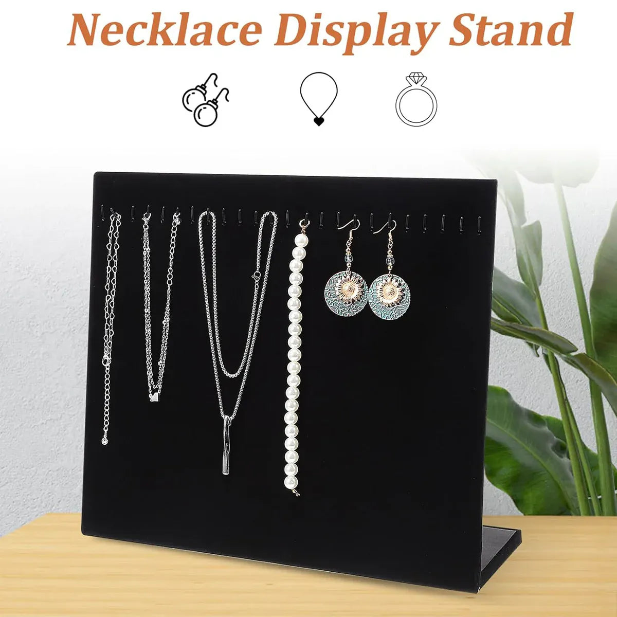 24Hooks Necklace Display Stand Wooden Jewelry Organizer for Store Home Use