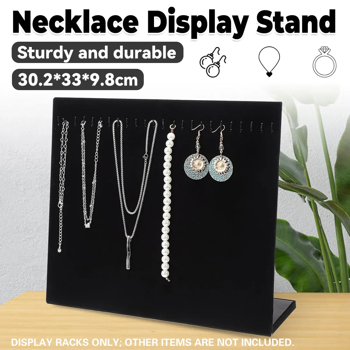 24Hooks Necklace Display Stand Wooden Jewelry Organizer for Store Home Use