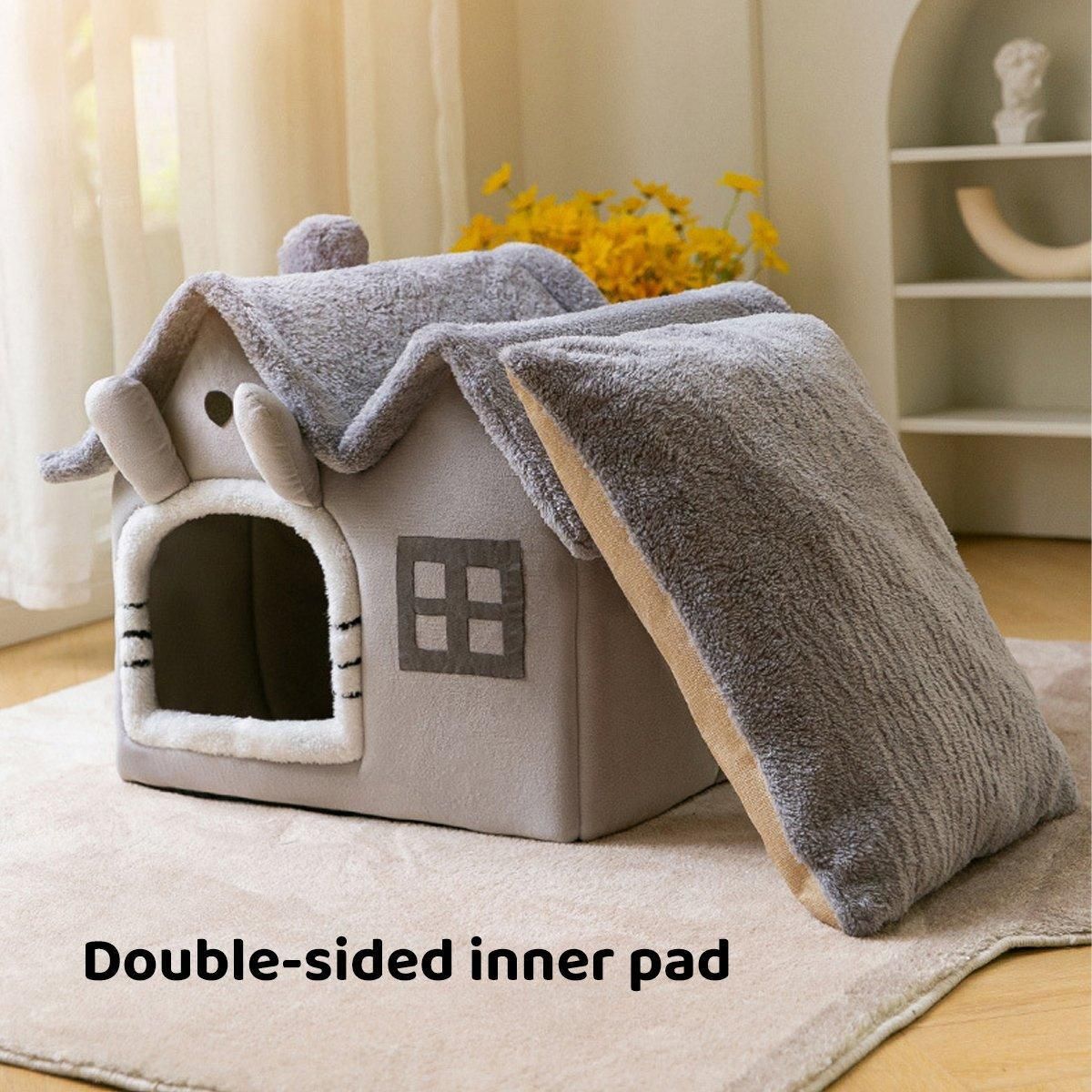 Removable Washable Pet House Four Seasons Cat Enclosed House - Grey-L