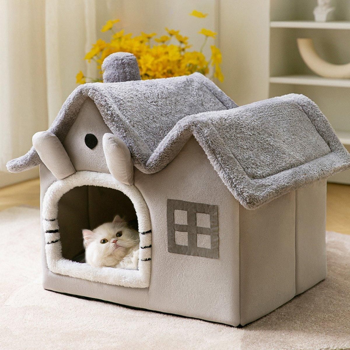 Removable Washable Pet House Four Seasons Cat Enclosed House - Grey-L