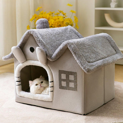 Removable Washable Pet House Four Seasons Cat Enclosed House - Grey-L