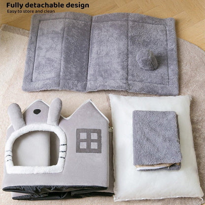 Removable Washable Pet House Four Seasons Cat Enclosed House - Grey-S