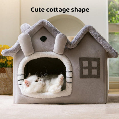 Removable Washable Pet House Four Seasons Cat Enclosed House - Grey-S