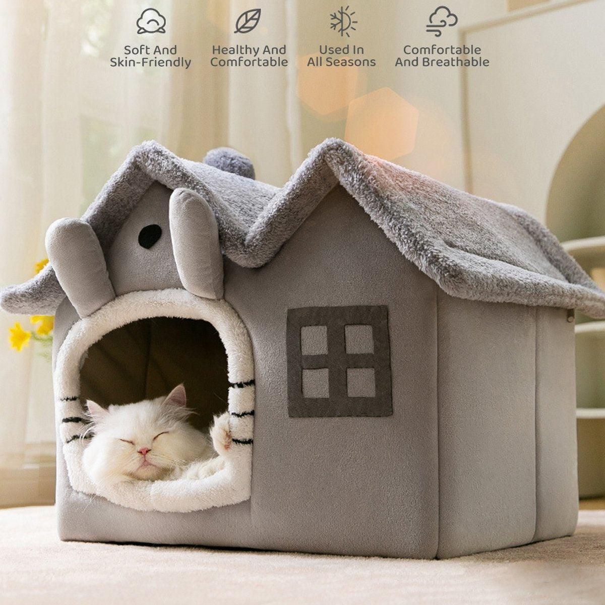 Removable Washable Pet House Four Seasons Cat Enclosed House - Grey-S
