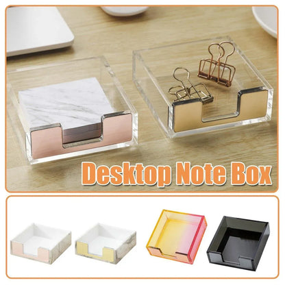 Large Desktop Sticky Note Box Organiser Office Supplies Storage Holder Drawer - Acrylic-Gold