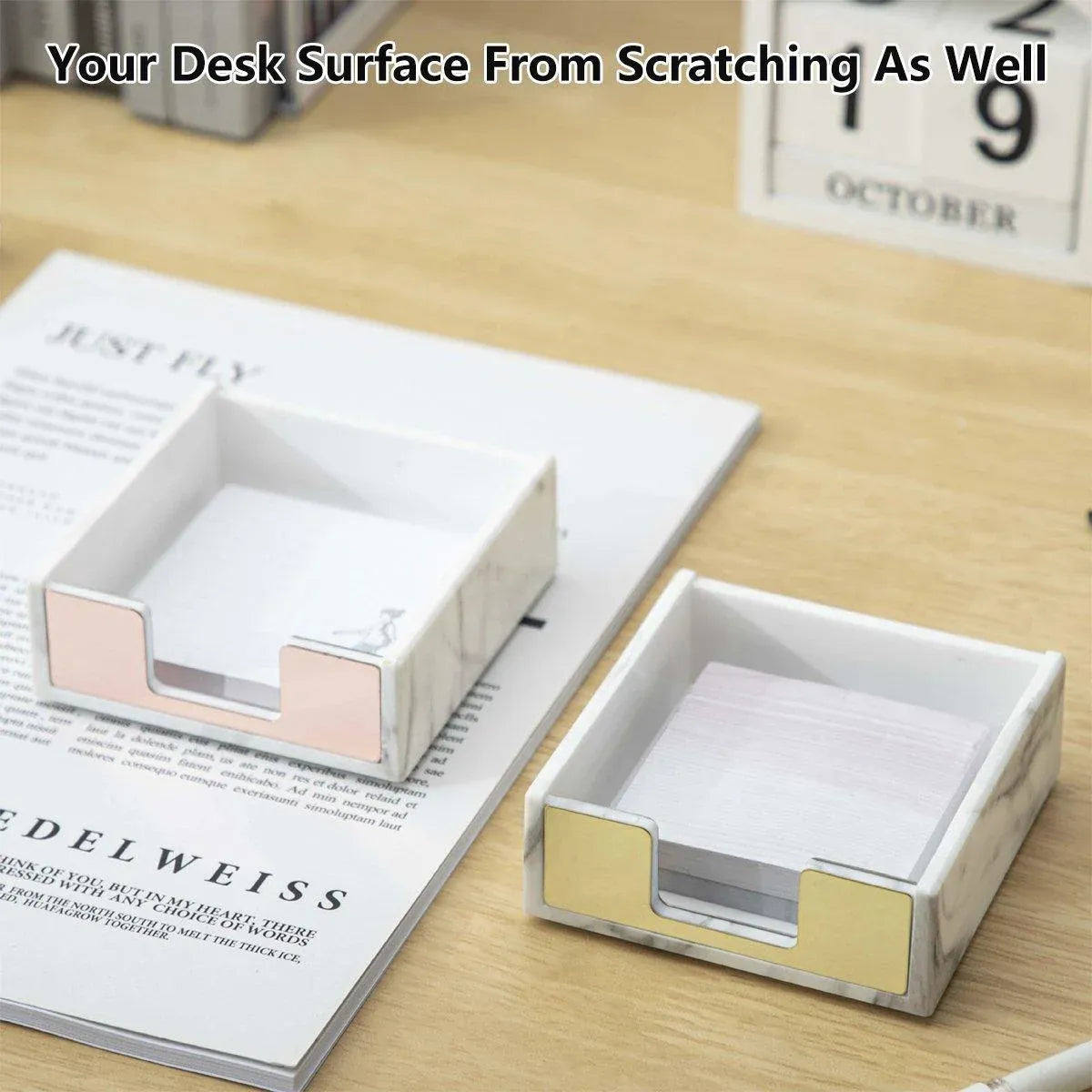 Large Desktop Sticky Note Box Organiser Office Supplies Storage Holder Drawer - Acrylic-Gold