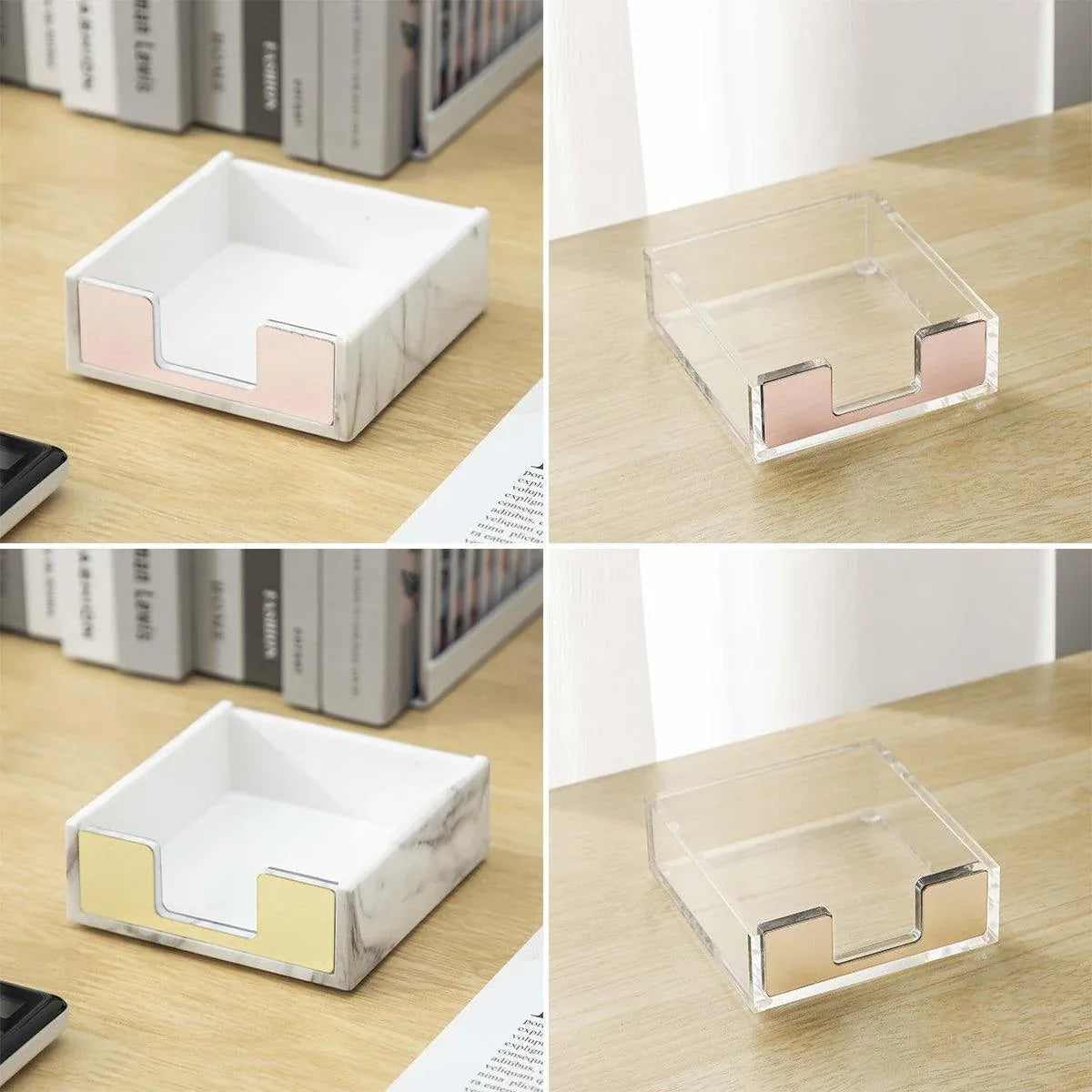 Large Desktop Sticky Note Box Organiser Office Supplies Storage Holder Drawer - Acrylic-Gold