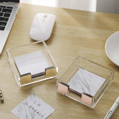 Large Desktop Sticky Note Box Organiser Office Supplies Storage Holder Drawer - Acrylic-Gold