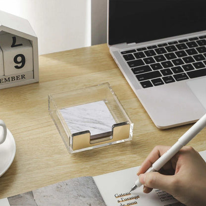 Large Desktop Sticky Note Box Organiser Office Supplies Storage Holder Drawer - Acrylic-Gold