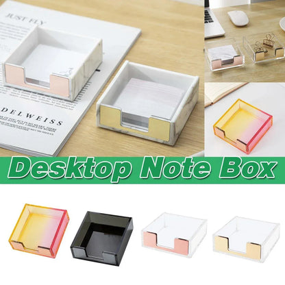 Large Desktop Sticky Note Box Organiser Office Supplies Storage Holder Drawer - Acrylic-Gold